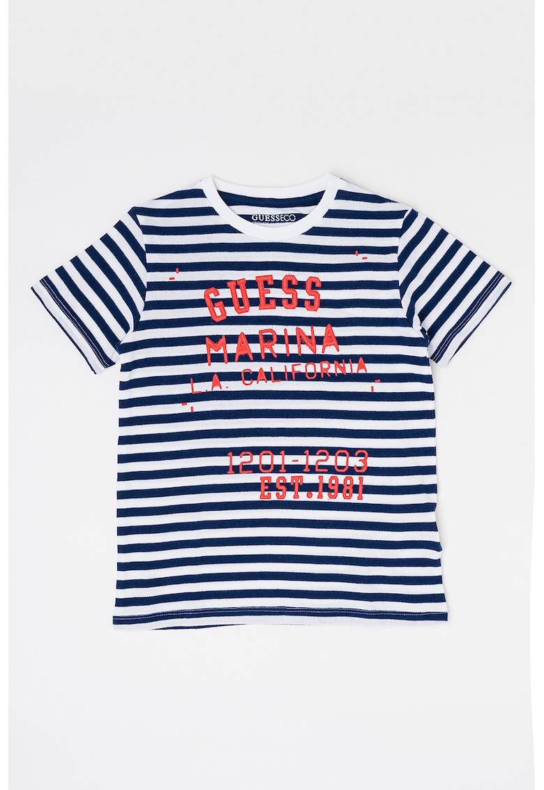 GUESS - Tricou de bumbac cu imprimeuri diverse