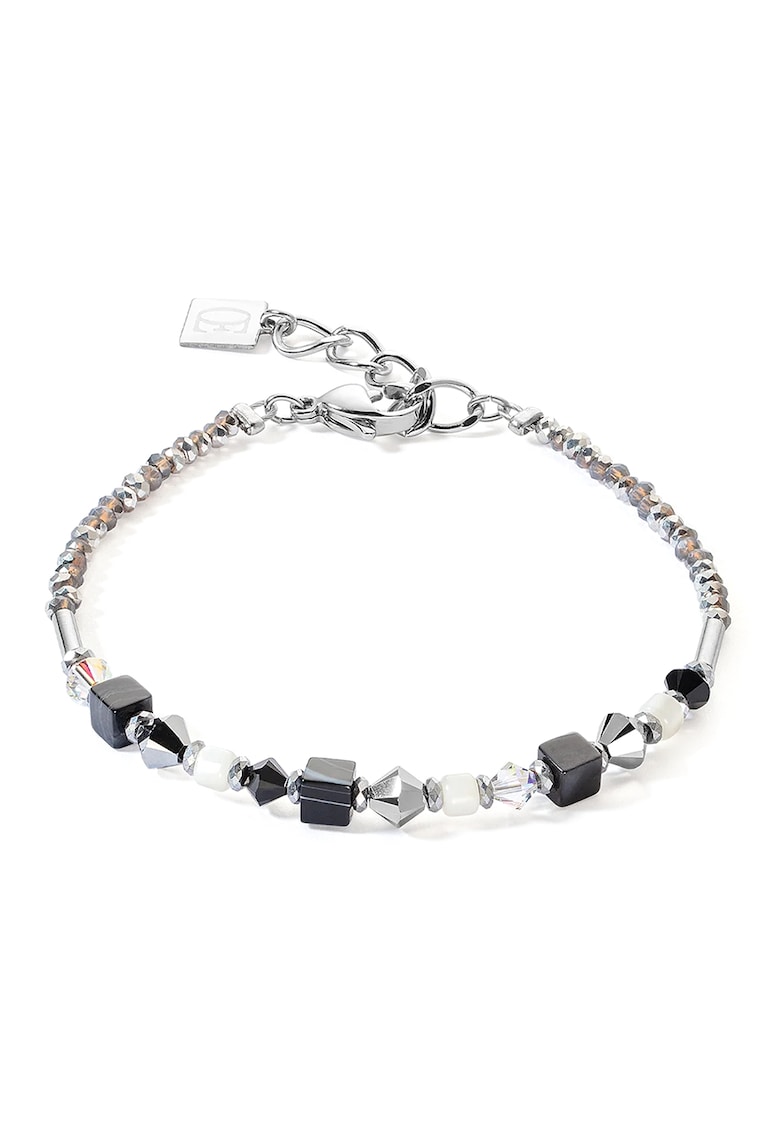 Гривна GeoCUBE със Swarovski - седеф и полускъпоценни камъни цвят: черен - бял