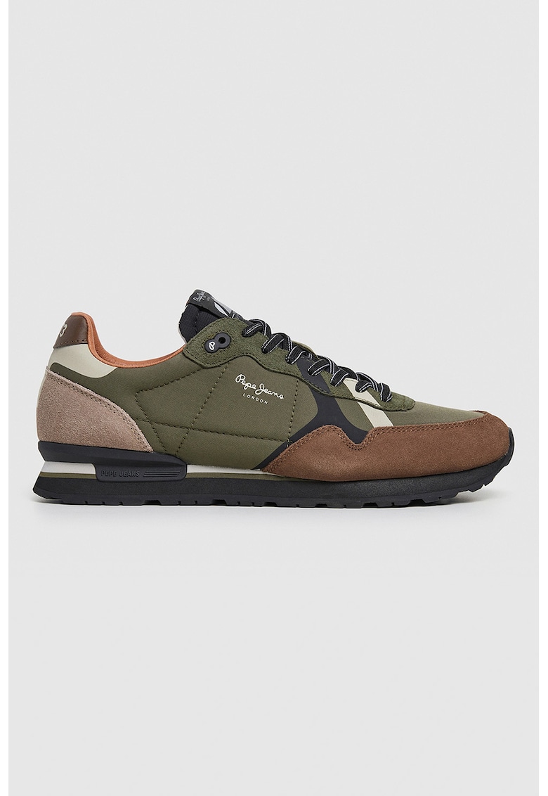 Pantofi sport cu insertii de piele intoarsa - Maro/Verde inchis