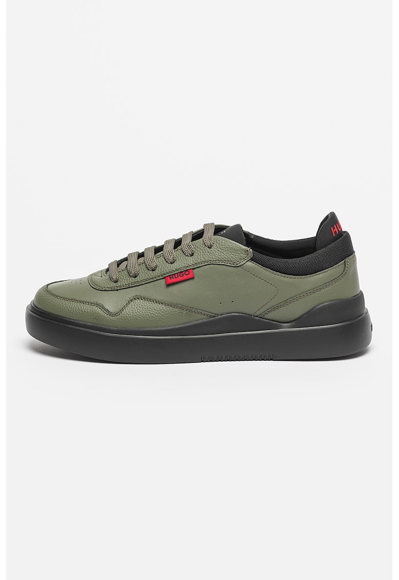 Pantofi sport low-cut de piele cu insertii de material textil Blake - Negru/Verde inchis