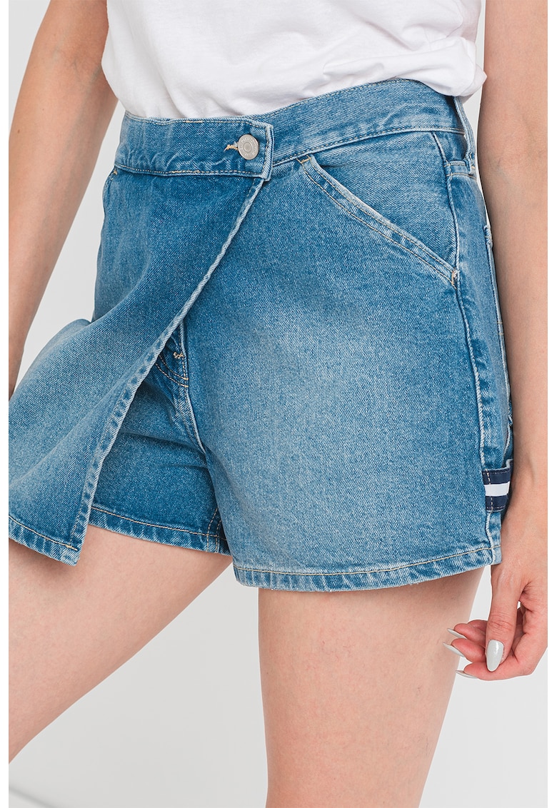 Fusta-pantaloni de denim cu aspect decolorat
