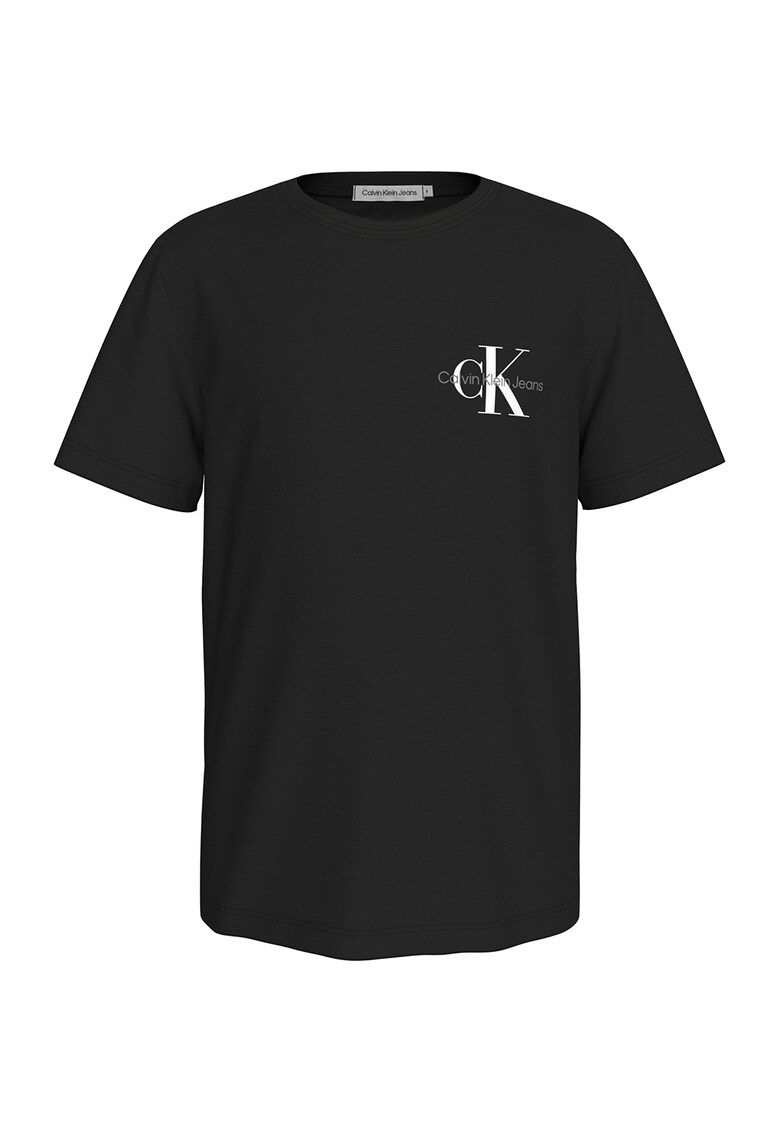 Tricou cu decolteu la baza gatului si imprimeu logo - Alb/Negru