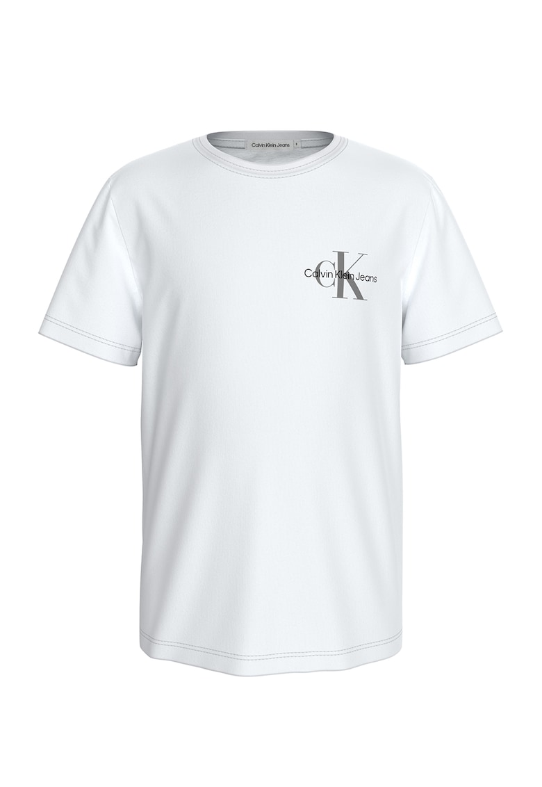 Tricou cu decolteu la baza gatului si imprimeu logo - Alb/Gri