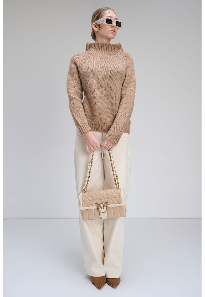 Pulover din amestec de lana si matase Berta - Maro camel