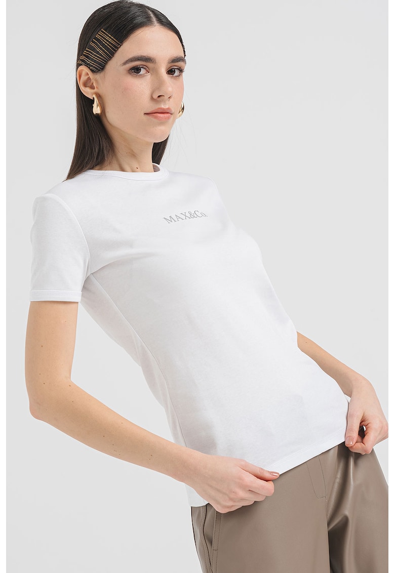 Tricou cu decolteu la baza gatului si imprimeu Logotee