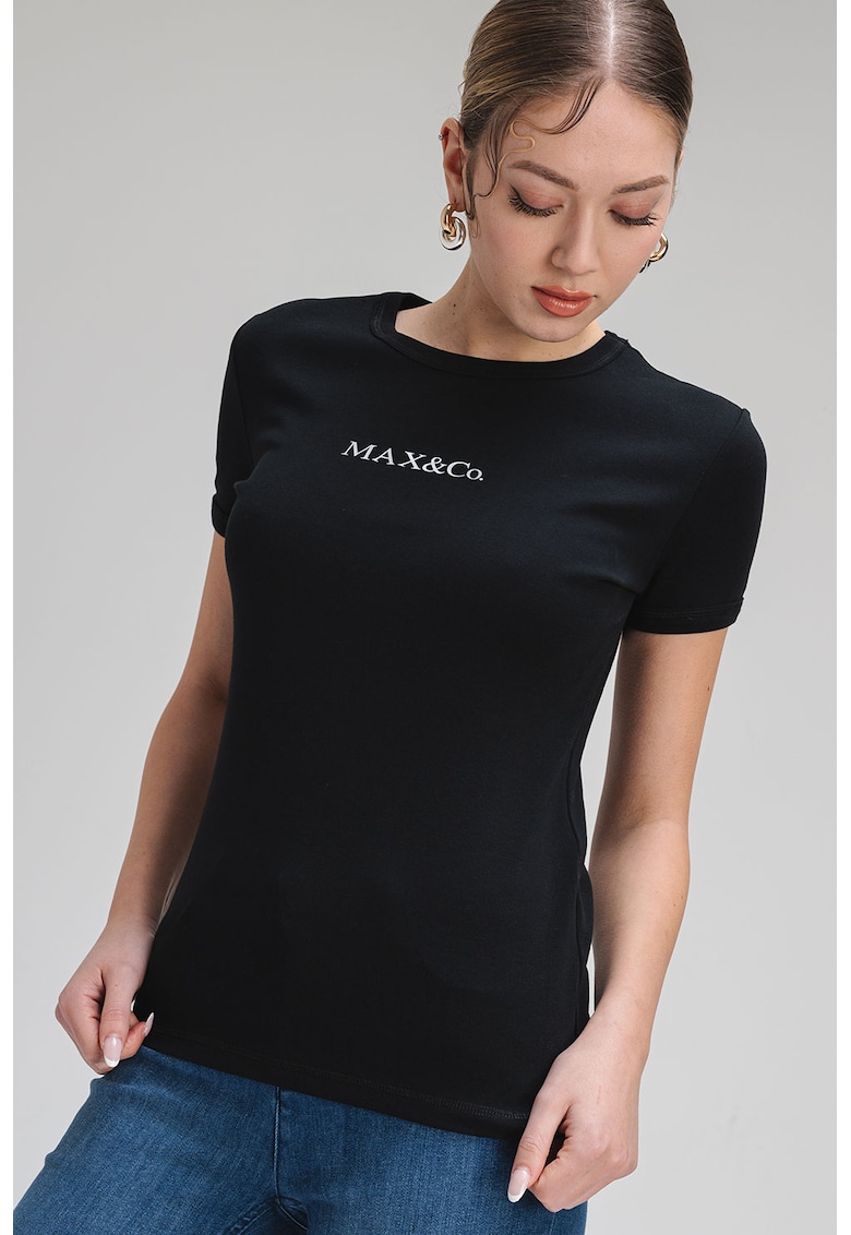 Tricou cu decolteu la baza gatului si imprimeu Logotee