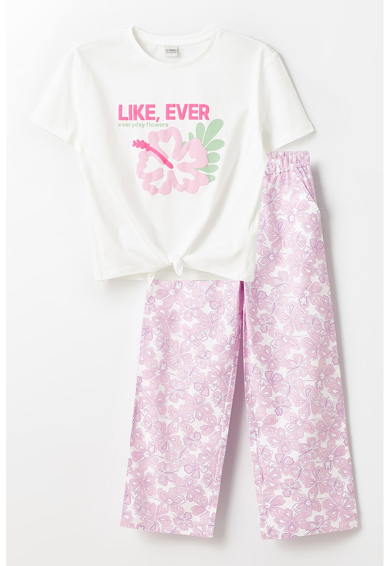 Set de tricou si pantaloni cu imprimeu floral