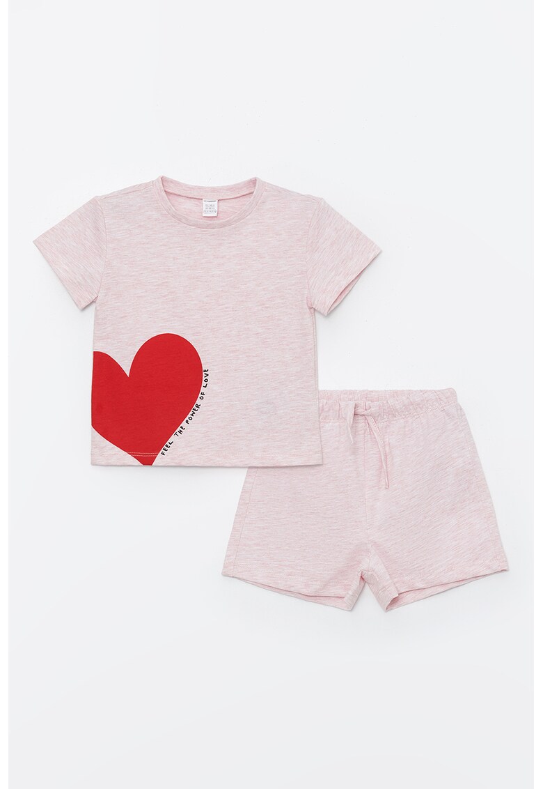 Set de tricou cu imprimeu si pantaloni scurti cu snur de ajustare - 2 piese