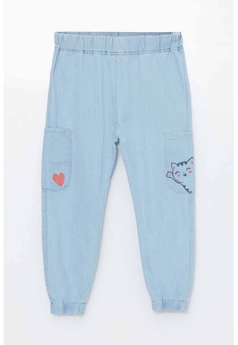 Pantaloni conici din chambray cu buzunare aplicate