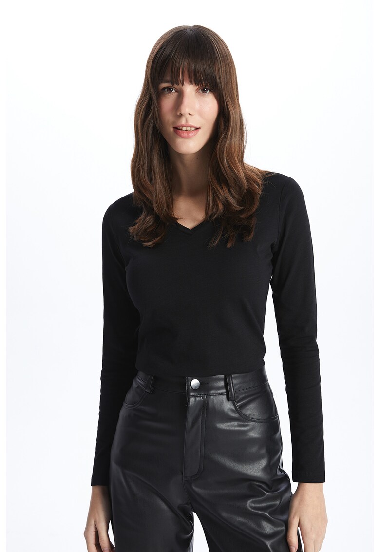Bluza din bumbac cu decolteu in V