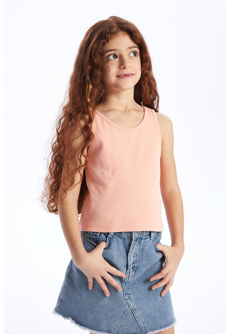 Top striat cu decolteu rotund - Piersica