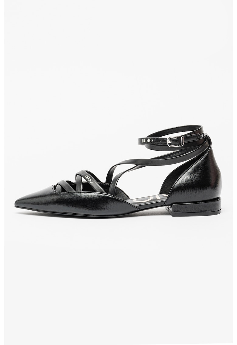 Pantofi de piele si piele ecologica cu varf ascutit Viola - Negru