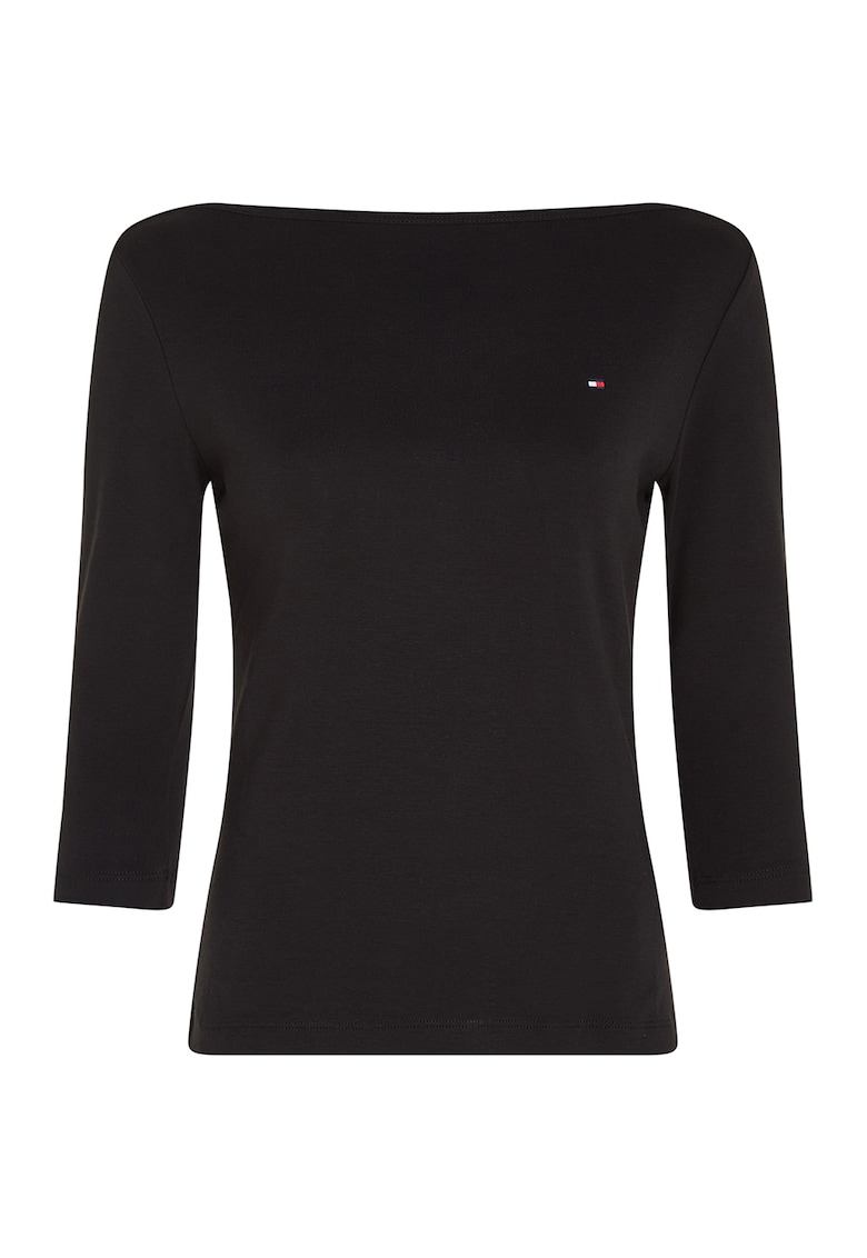 Bluza slim-fit de bumbac cu maneci trei sferturi - Negru