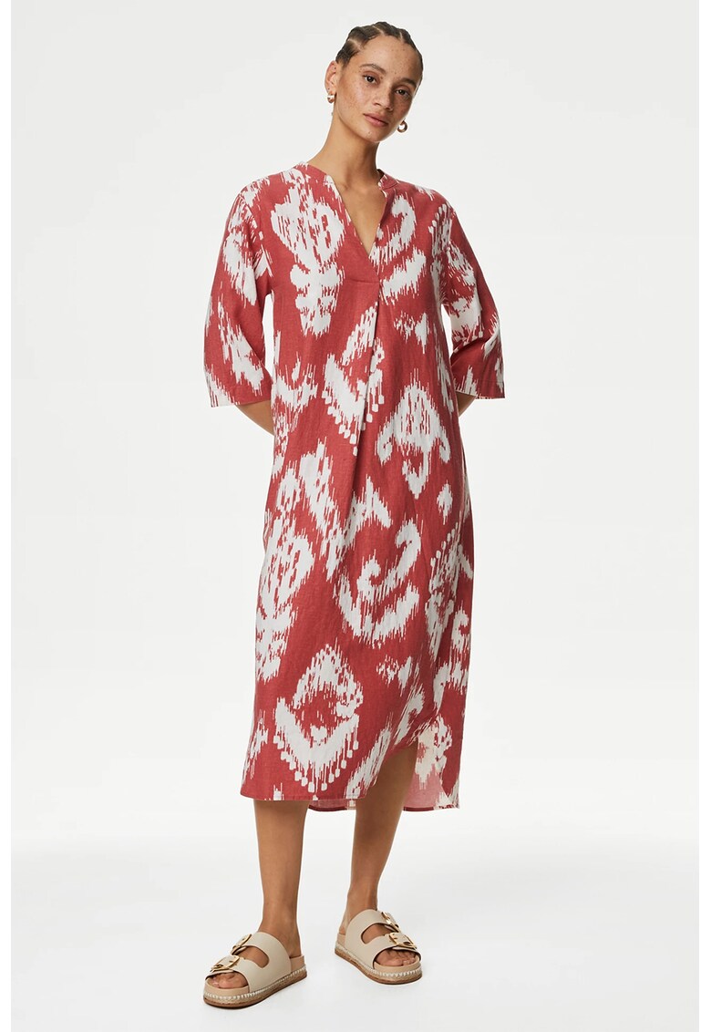 Rochie midi din amestec de in cu model