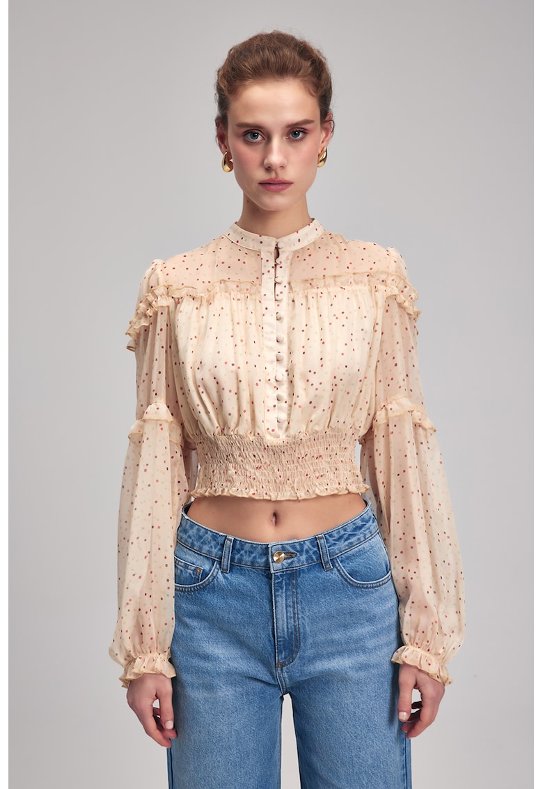 Bluza crop cu detalii cu volane