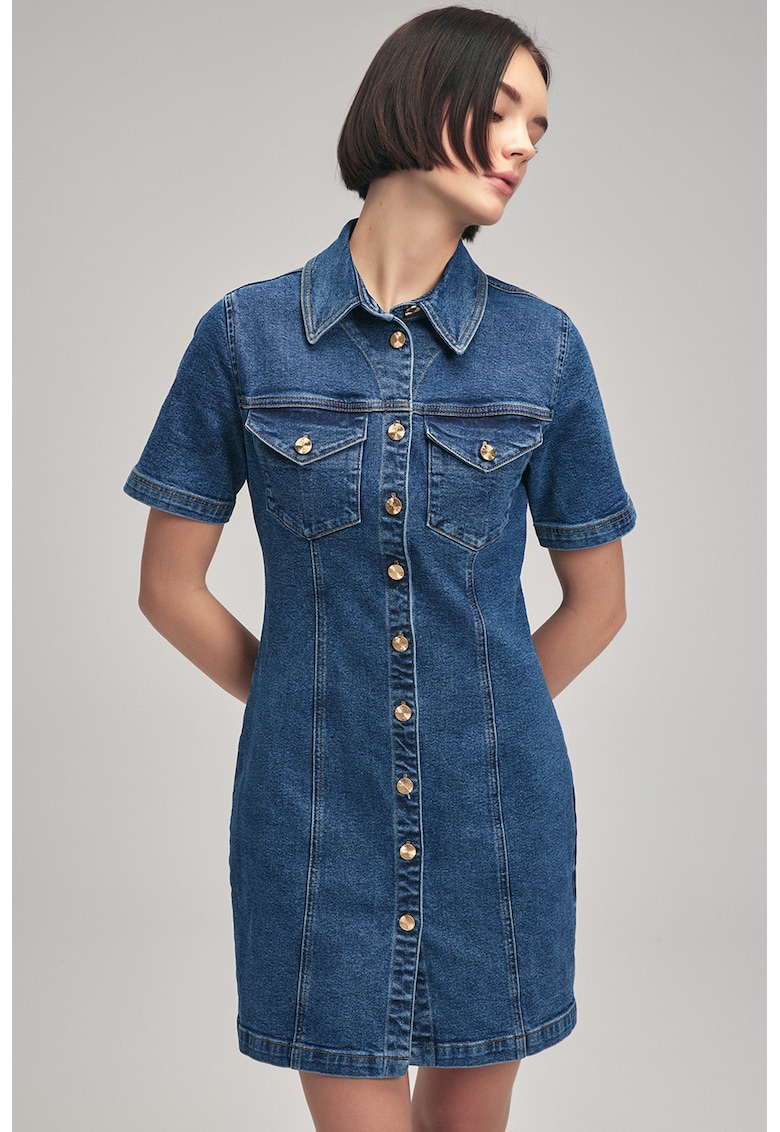 Rochie-camasa din denim cu croiala dreapta