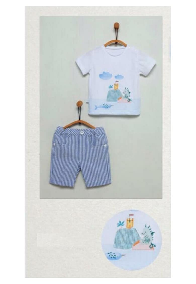 Compleu cu pantaloni scurti pepit - 2 piese - TKE6230 - Albastru