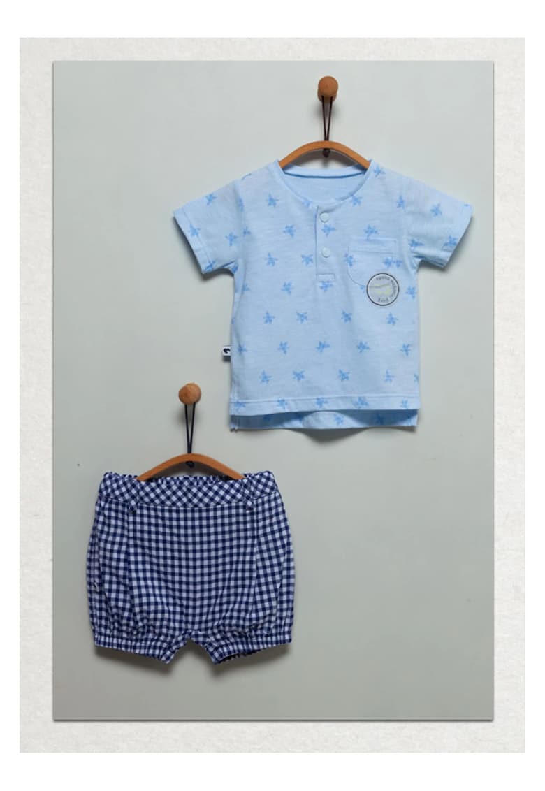 Compleu cu pantaloni scurti pepit - 2 piese - TKE6065 - Albastru