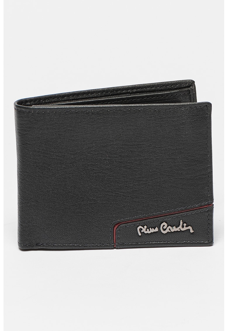 Portofel pliabil din piele cu logo metalic - Negru/Rosu inchis