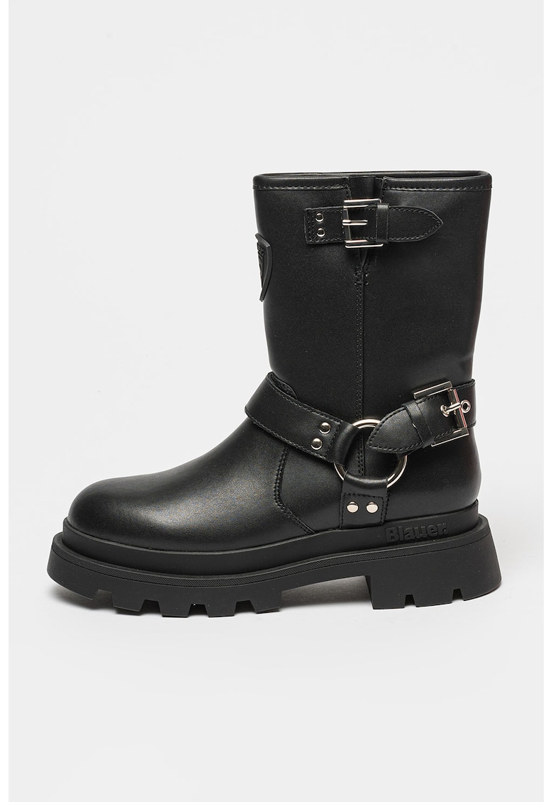Cizme mid-calf biker de piele si piele ecologica Kimmel