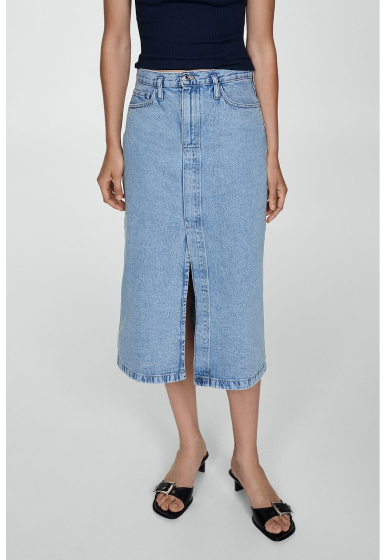 Fusta midi din denim cu slit frontal Soleil