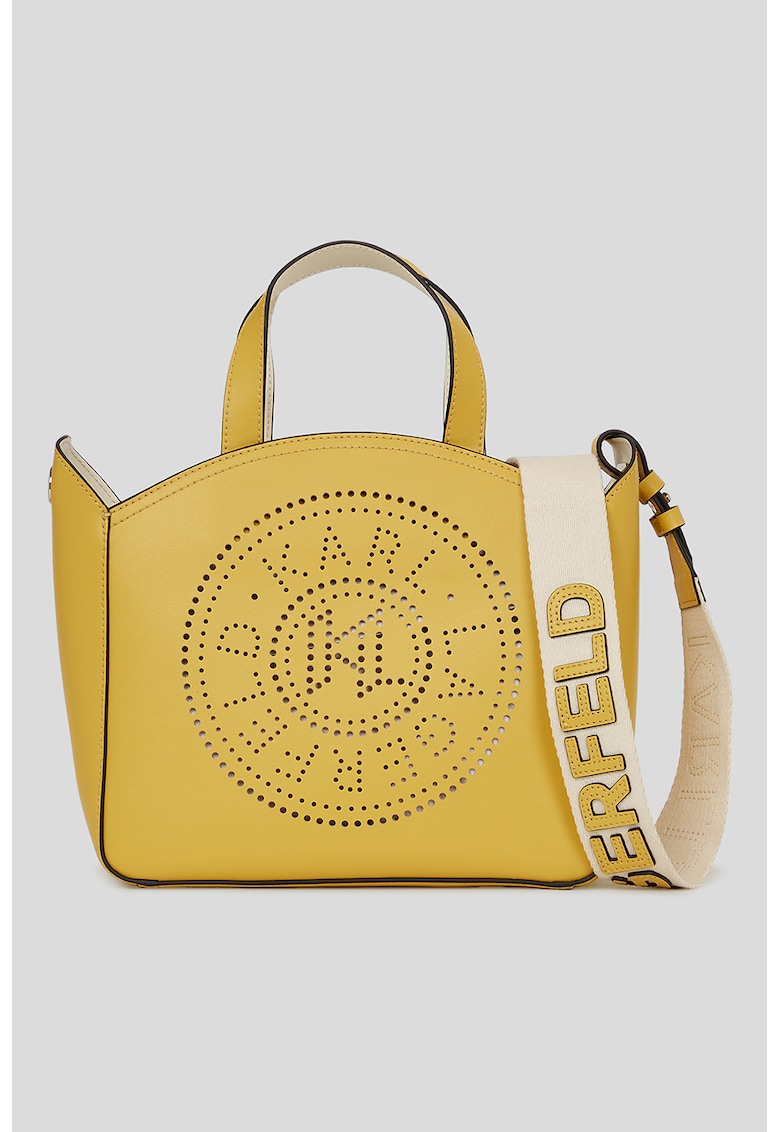 Geanta crossbody de piele cu logo perforat K/Circle