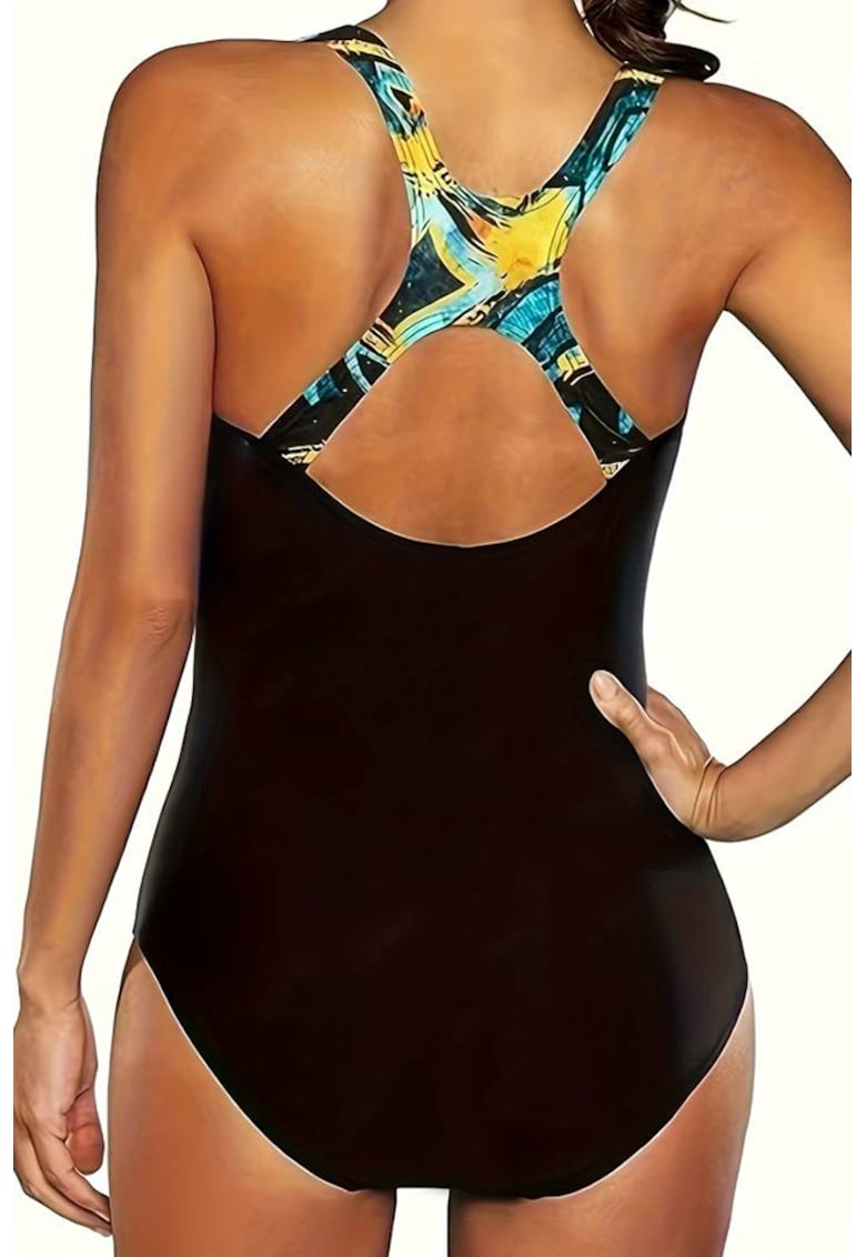 Costum de baie dama - o piesa - model sport cu bretele in X la spate - chilot decupaj clasic - tematica swim free - EFAYN