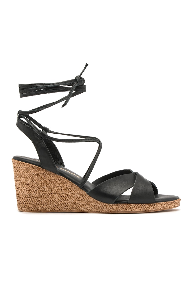 Sandale wedge de piele cu sireturi