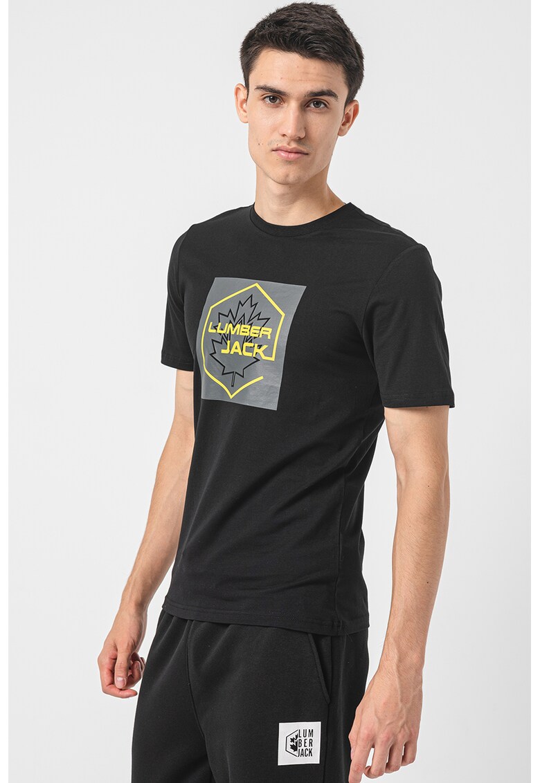 Tricou cu decolteu la baza gatului si imprimeu logo