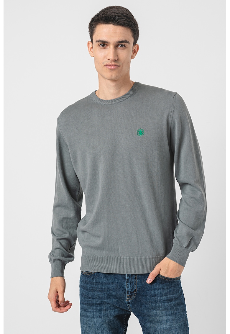 Pulover din amestec de lana cu decolteu la baza gatului