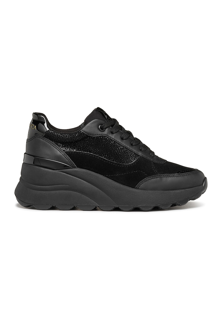 Pantofi sport wedge cu garnituri de piele intoarsa
