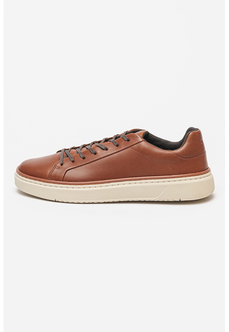 Geox Pantofi sport de piele Zackerty - Maro cognac/Alb murdar