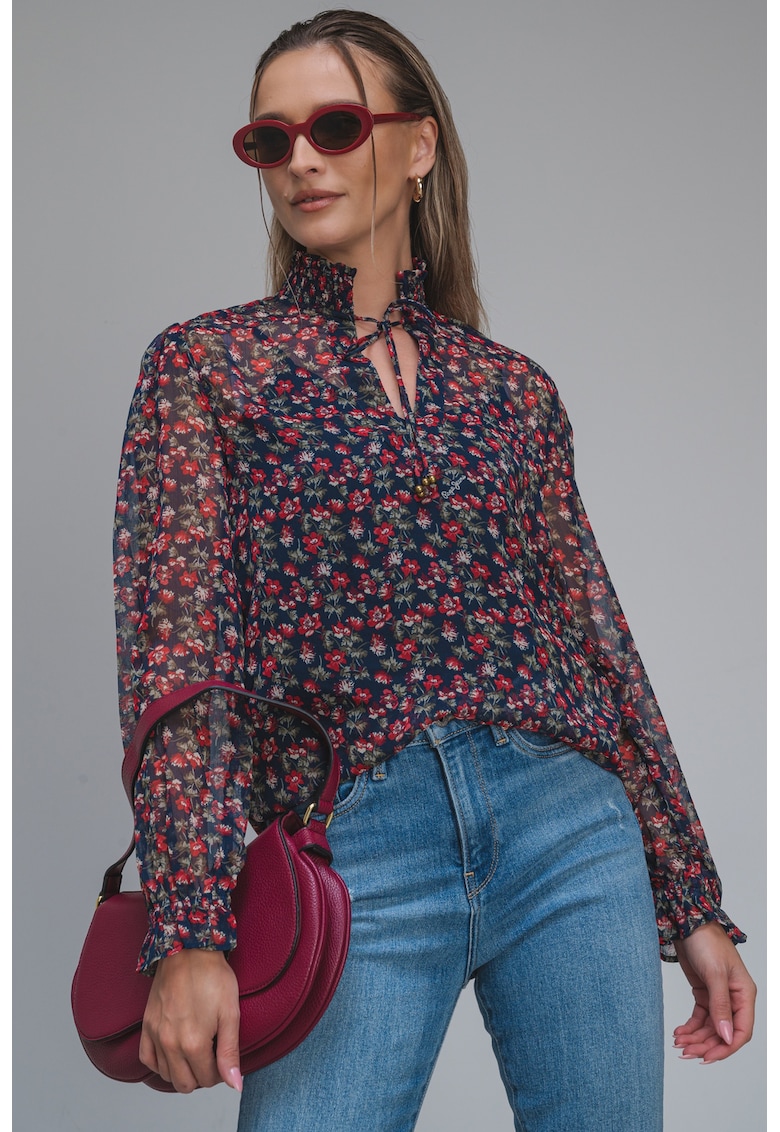 Bluza cu aspect semitransparent si imprimeu floral Octavia