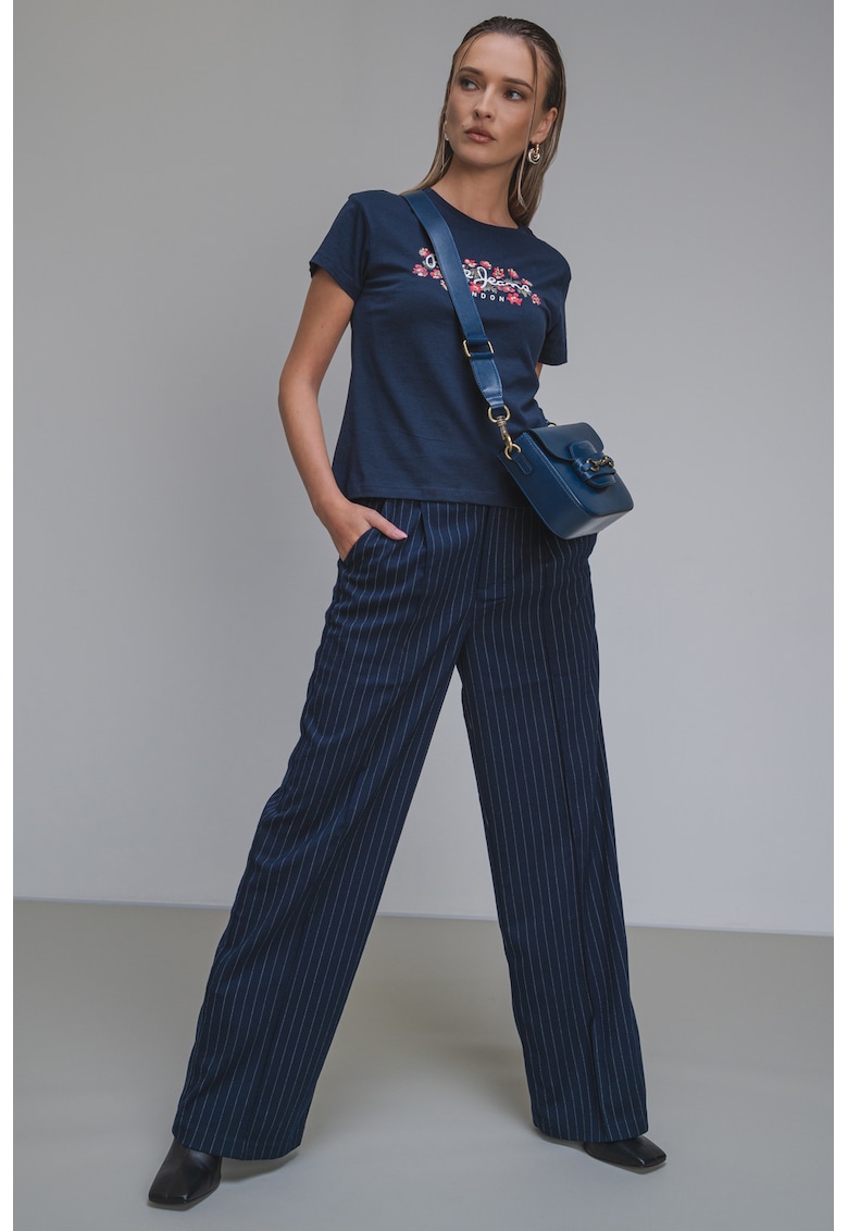 Tricou din bumbac cu imprimeu logo Ginny - Roz zmeuriu/Kaki/Bleumarin
