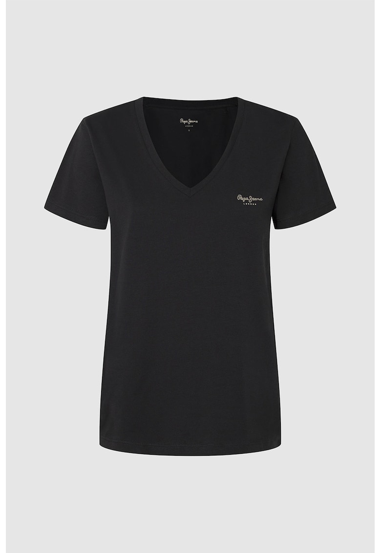 Tricou de bumbac cu decolteu in V