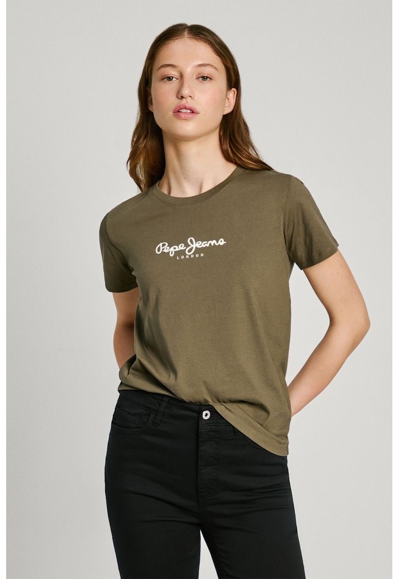 Tricou cu decolteu la baza gatului si imprimeu logo Fiore