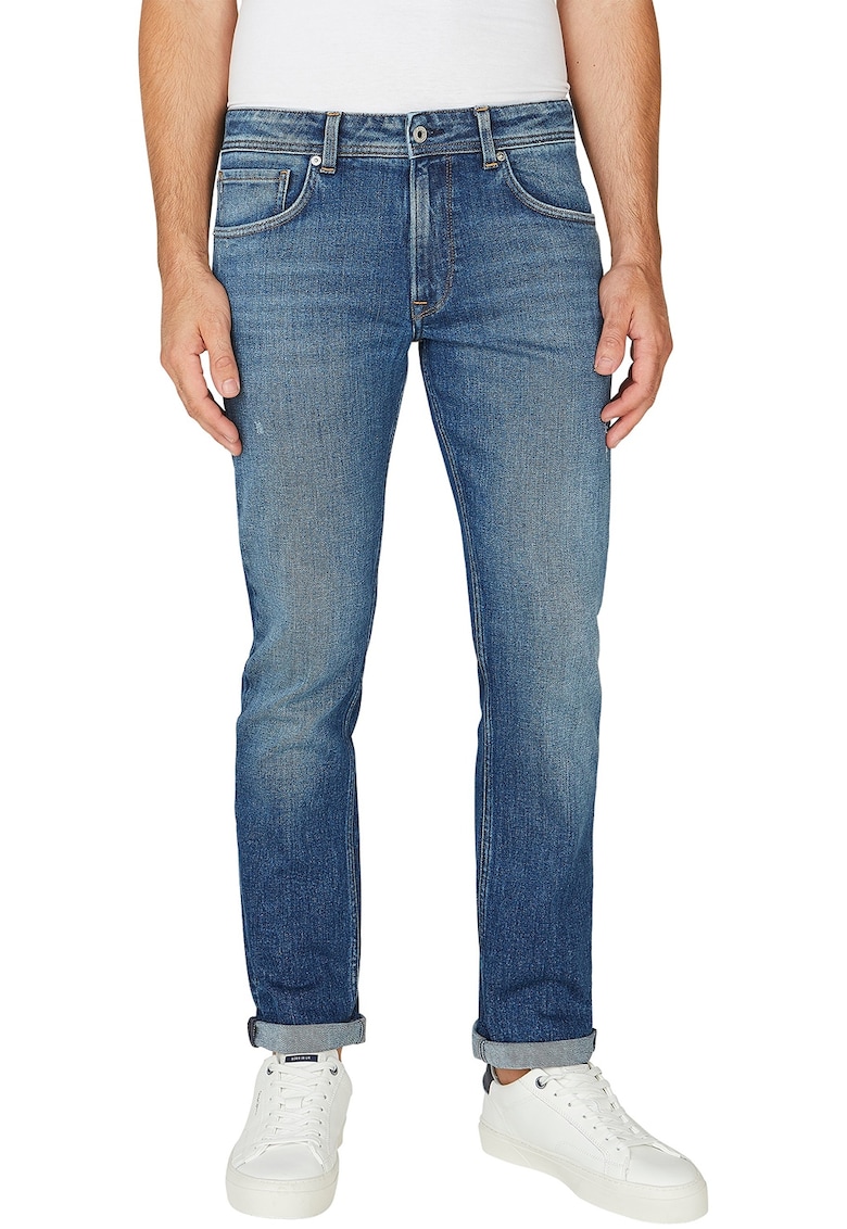 Blugi low cut cu aspect decolorat - Albastru