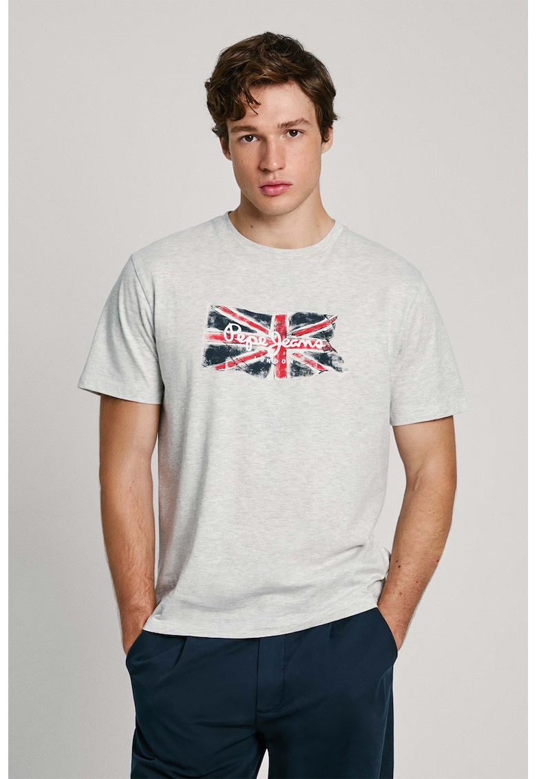 Tricou cu imprimeu logo si decolteu la baza gatului Clag