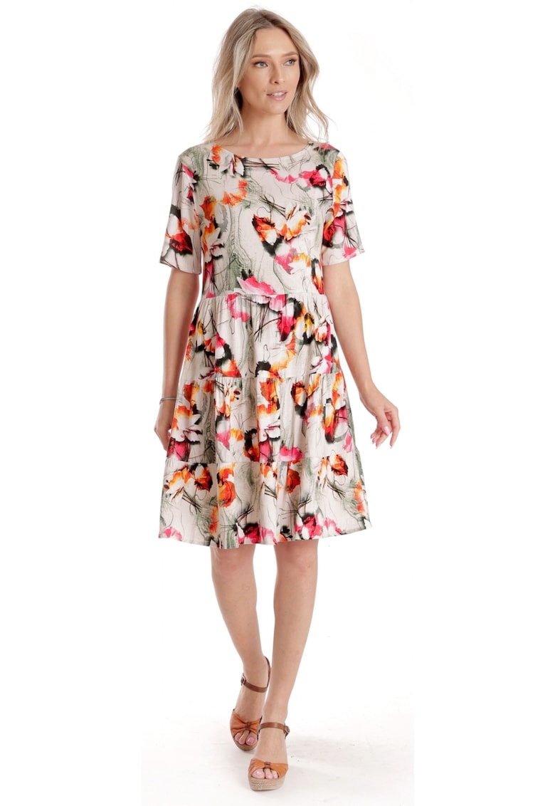 Rochie cu Volane Dama V278 - Crem cu Imprimeu Floral