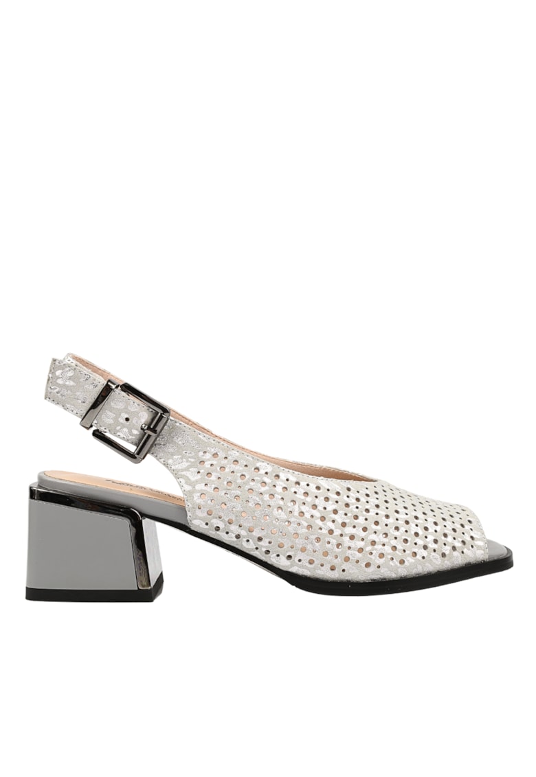 Sandale elegante - dama -  JY40009B gri - piele nabuc - cu toc