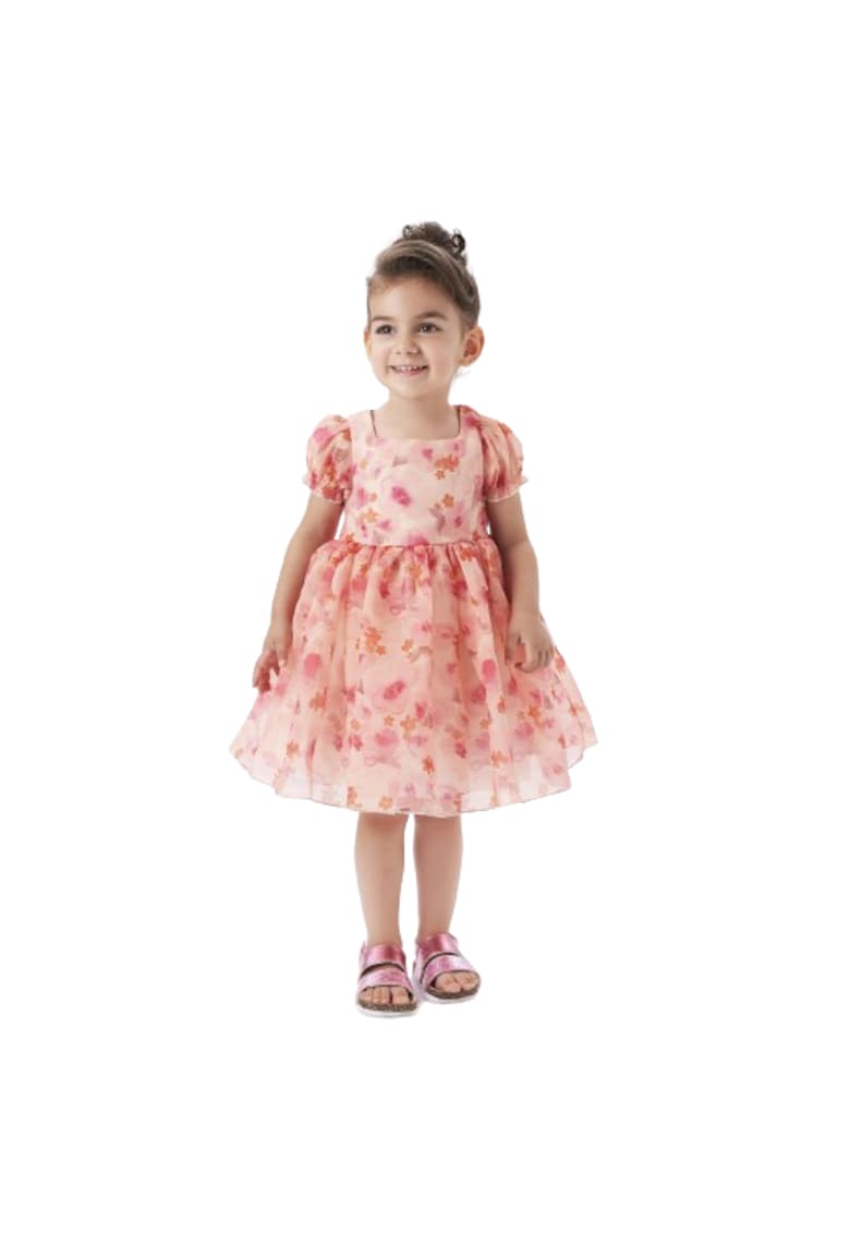 Rochie eleganta cu imprimeu floral pentru fete - 0.6243 - Portocaliu - Portocaliu