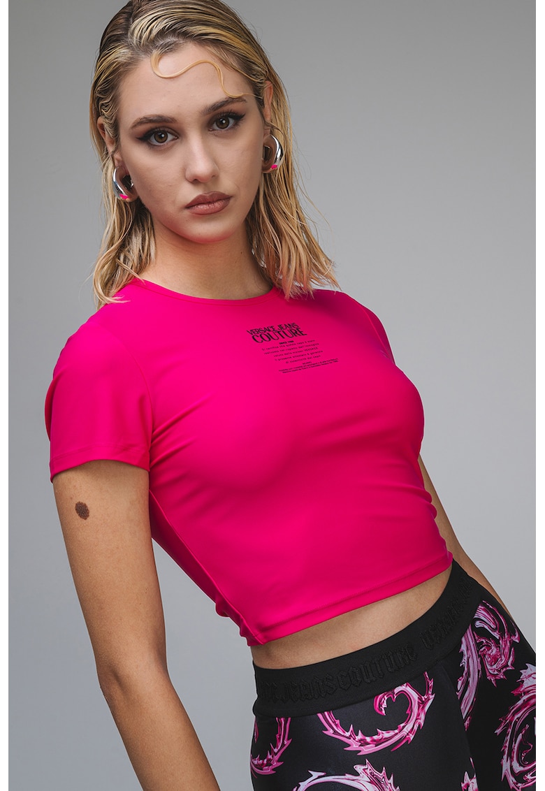 Tricou crop cu imprimeu logo