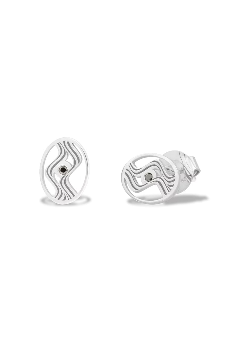 Cercei mini AURORA BOREALIS cu diamante negre - aur alb 14K