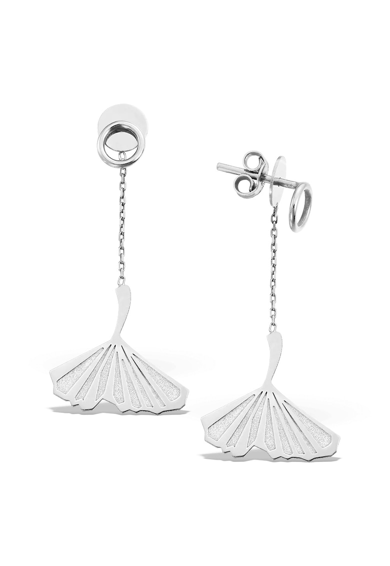 Cercei lungi PAGODA LEAVES - aur alb 14K