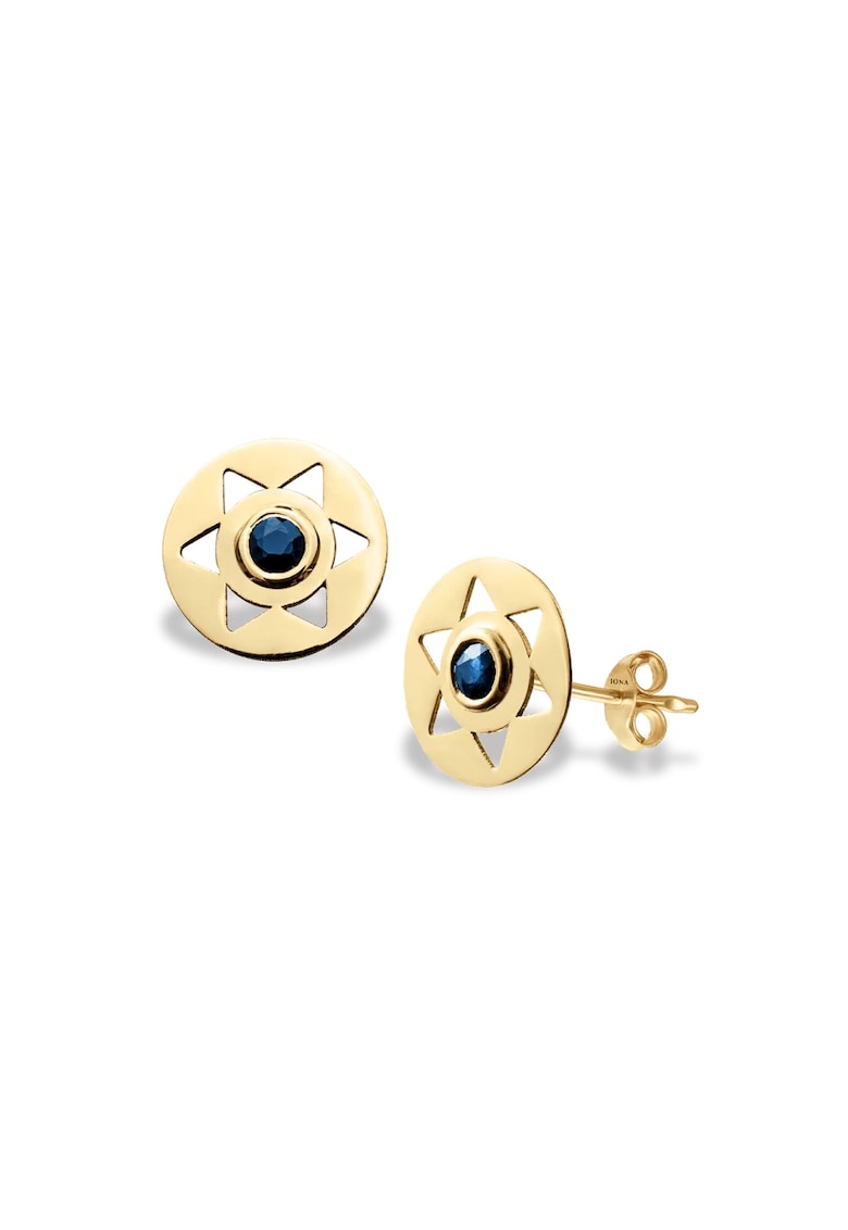 Cercei cu safire DARK BLUE STARS - aur 14K