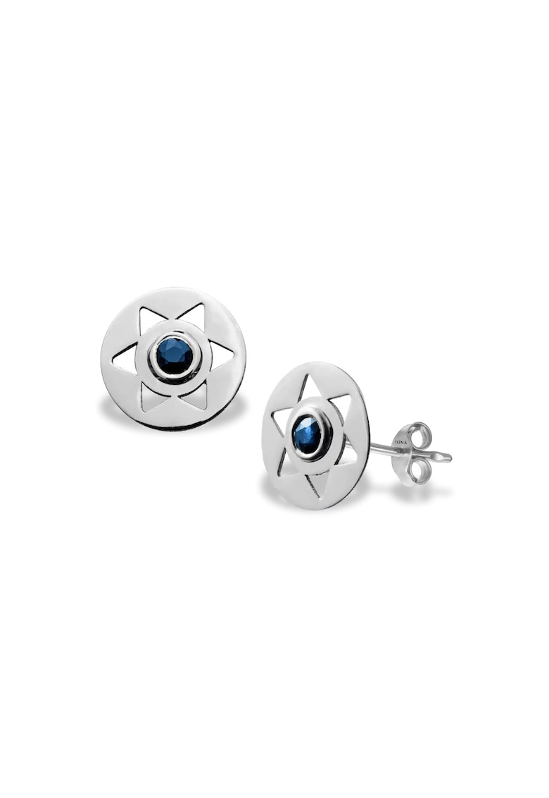 Cercei cu safire DARK BLUE STARS - aur alb 14K