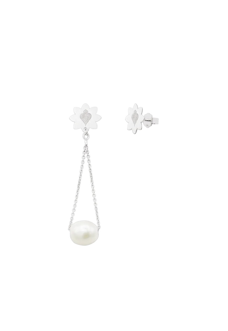 Cercei asimetrici cu perla SILK DHOME - aur alb 14K