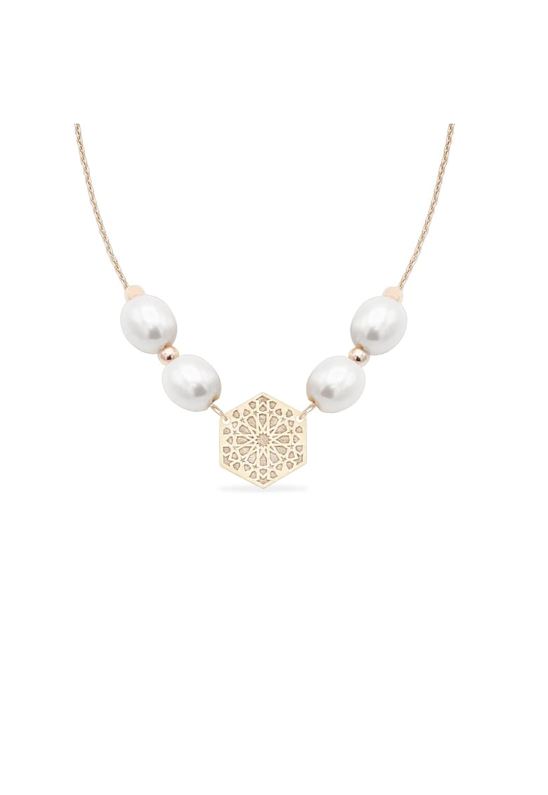 Colier la baza gatului cu perle veritabile de cultura DESERT WIND - aur 14K - Roz