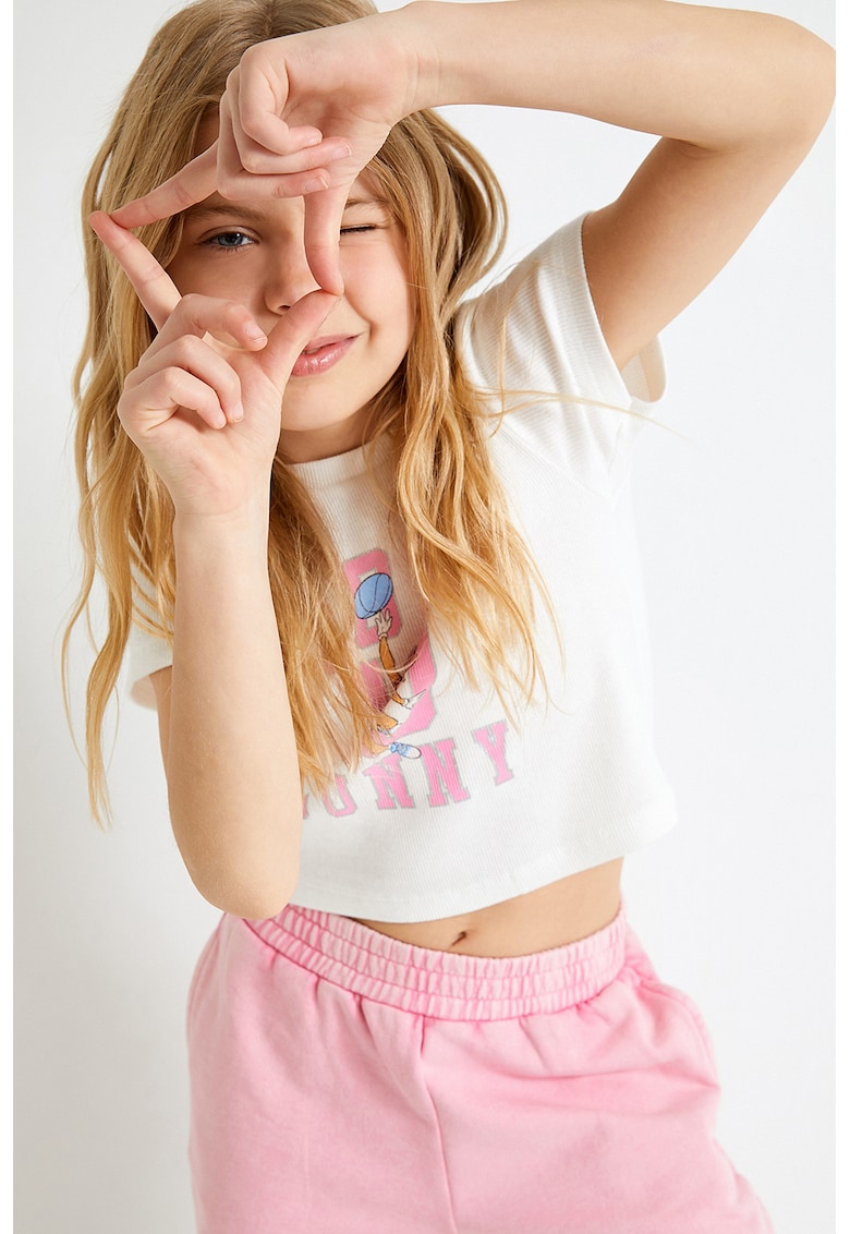 Tricou cu decolteu la baza gatului si imprimeu text