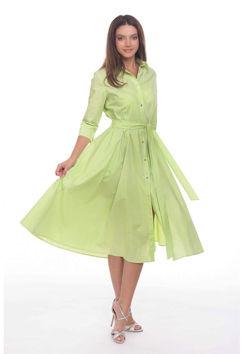 Rochie-camasa evazata cu cordon in talie